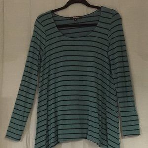 Forever 21 Teal/Black Shark Bite Long Sleeved Top